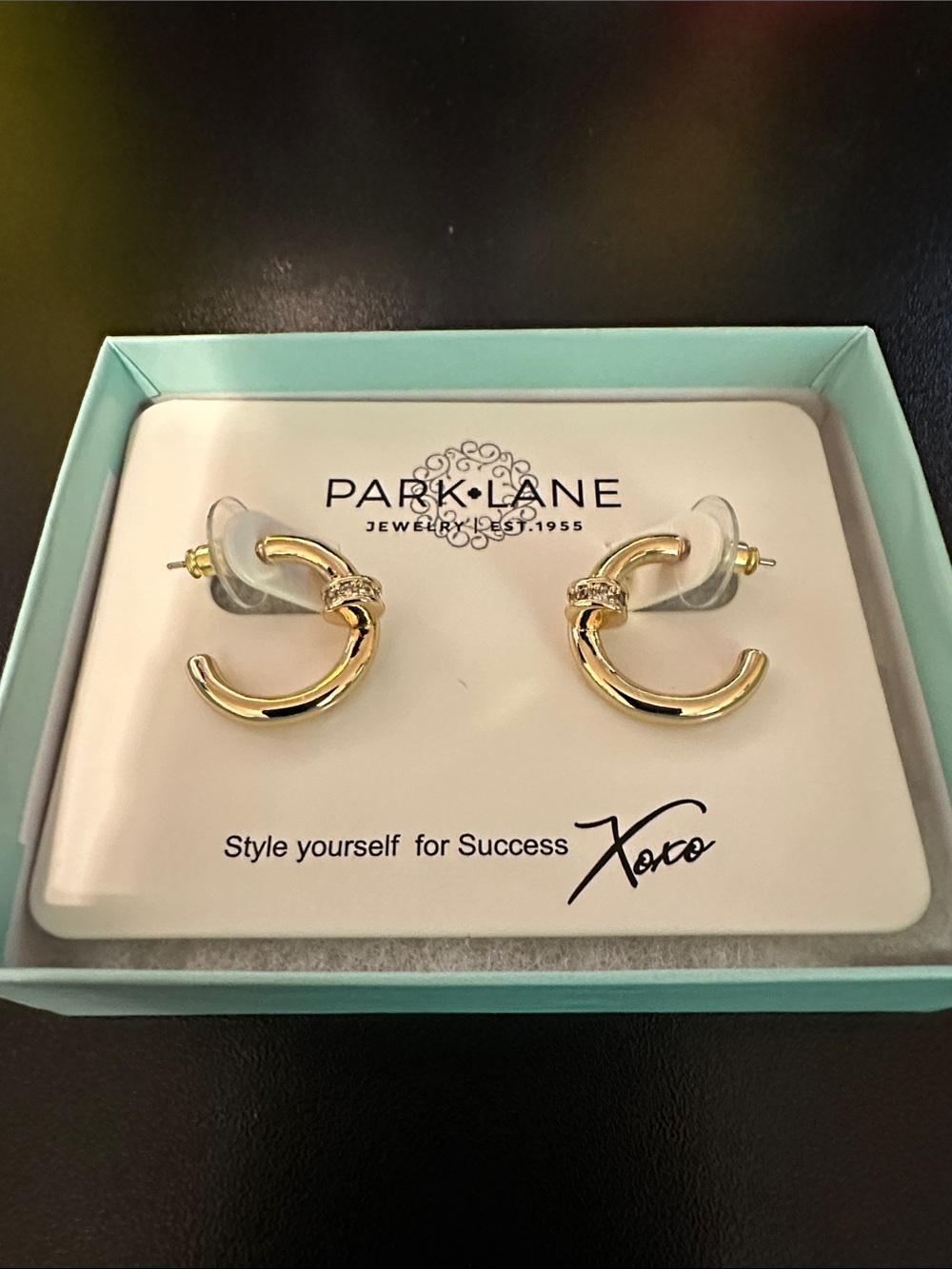 Park Lane Gold Hoop Stud Earrings with Clear Stone Accents